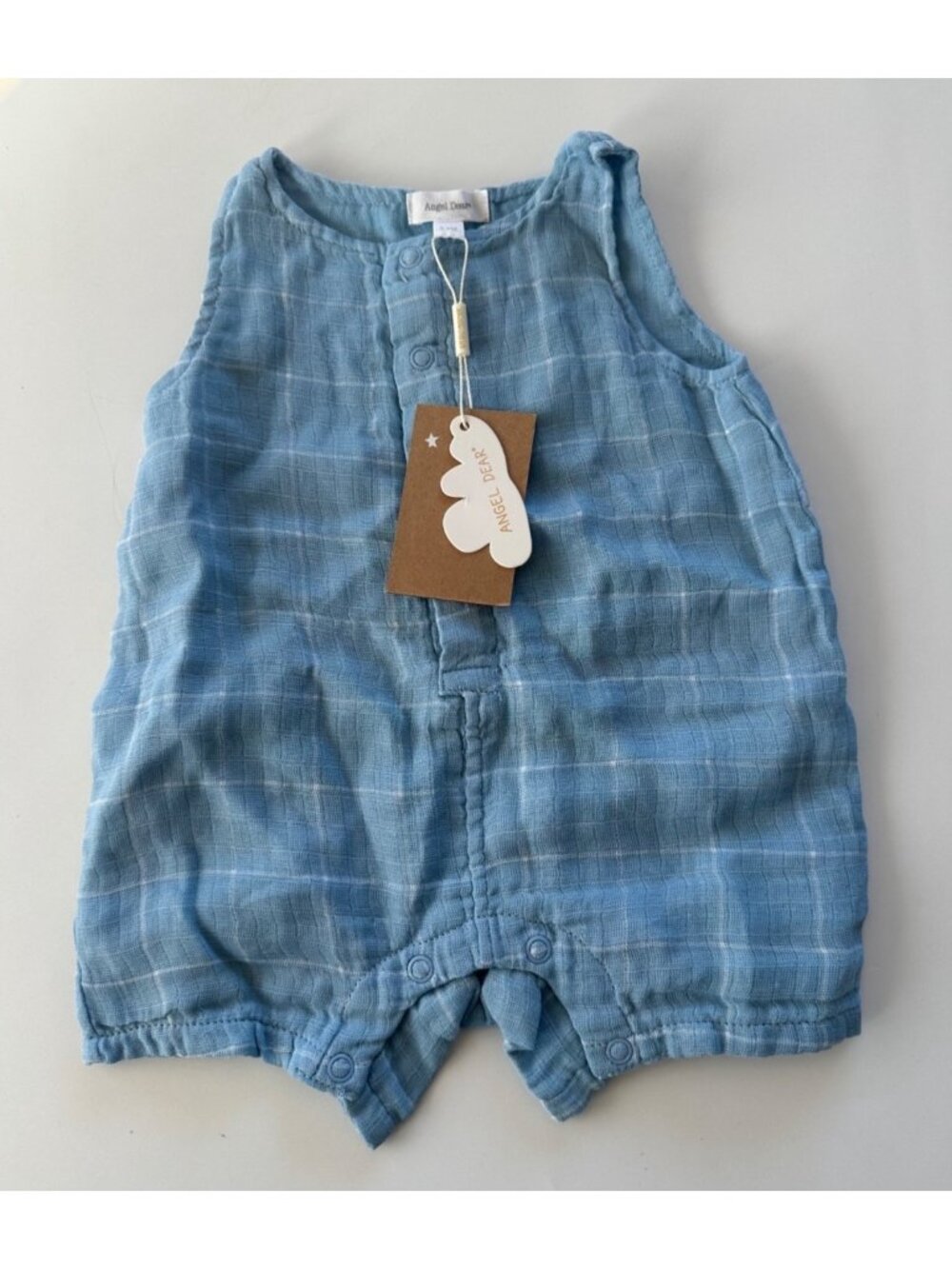 Angel Dear Baby 3-6 month Blue Plaid Muslin Shortie Romper NEW